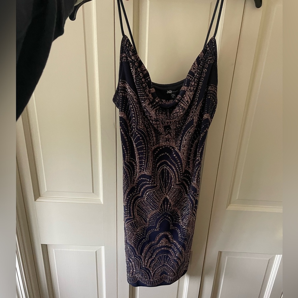 Jump Navy and Rose Gold Art Deco Midi Dress